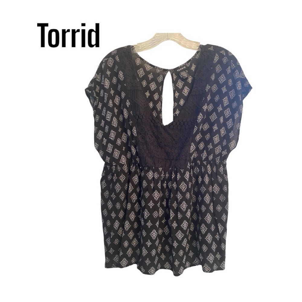 Torrid Black Diamond Print Sleeveless Babydoll Top sz 0